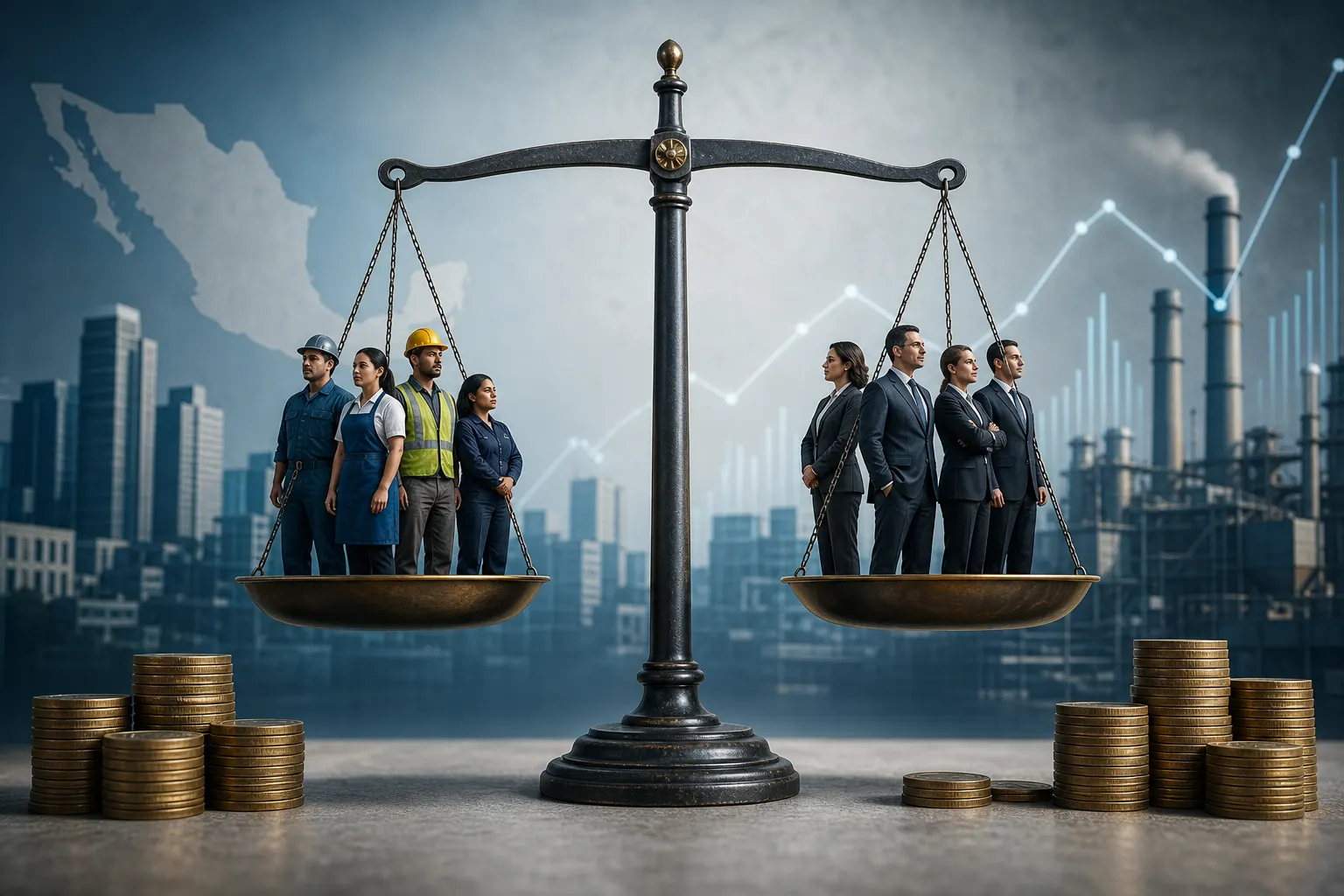 Balanza que representa la participación de salarios y utilidades empresariales en el PIB de México