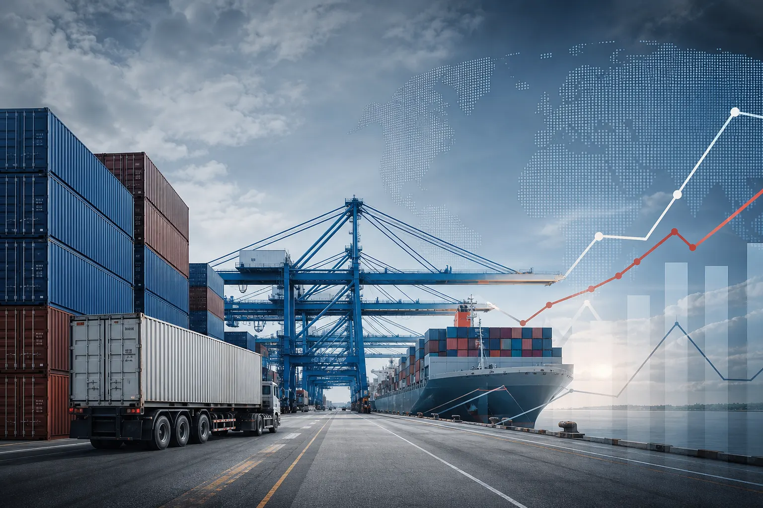 Contenedores y grúas en un puerto mexicano como símbolo del comercio exterior