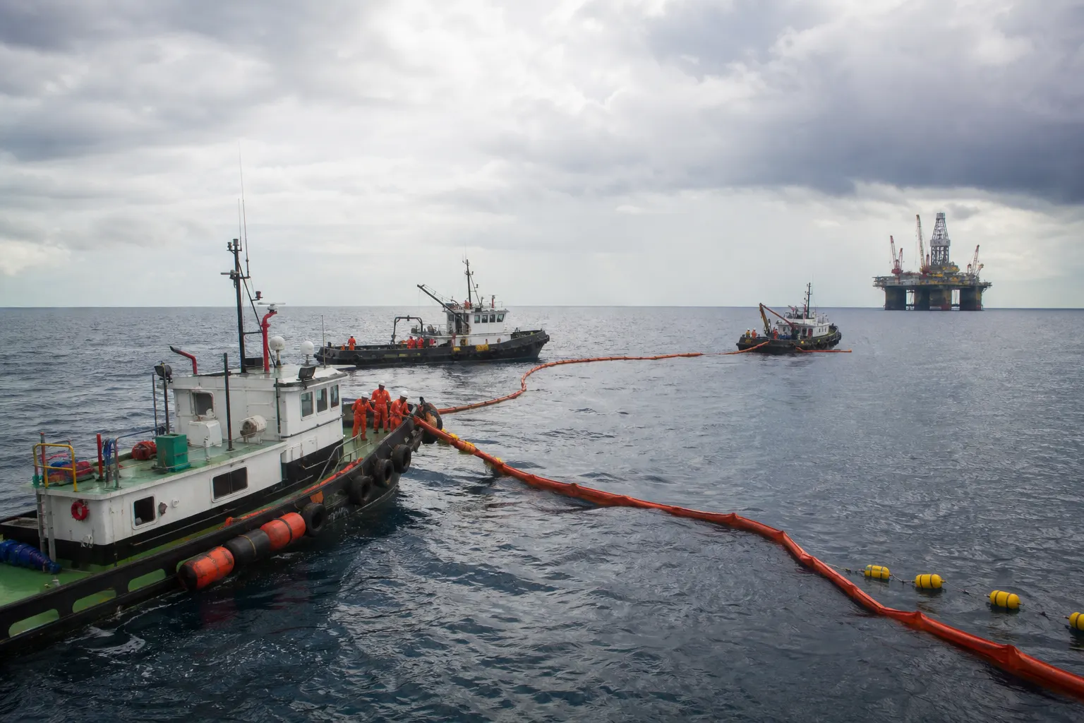 Embarcaciones realizan labores de contención frente a Ciudad del Carmen tras una fuga en un ducto de Pemex