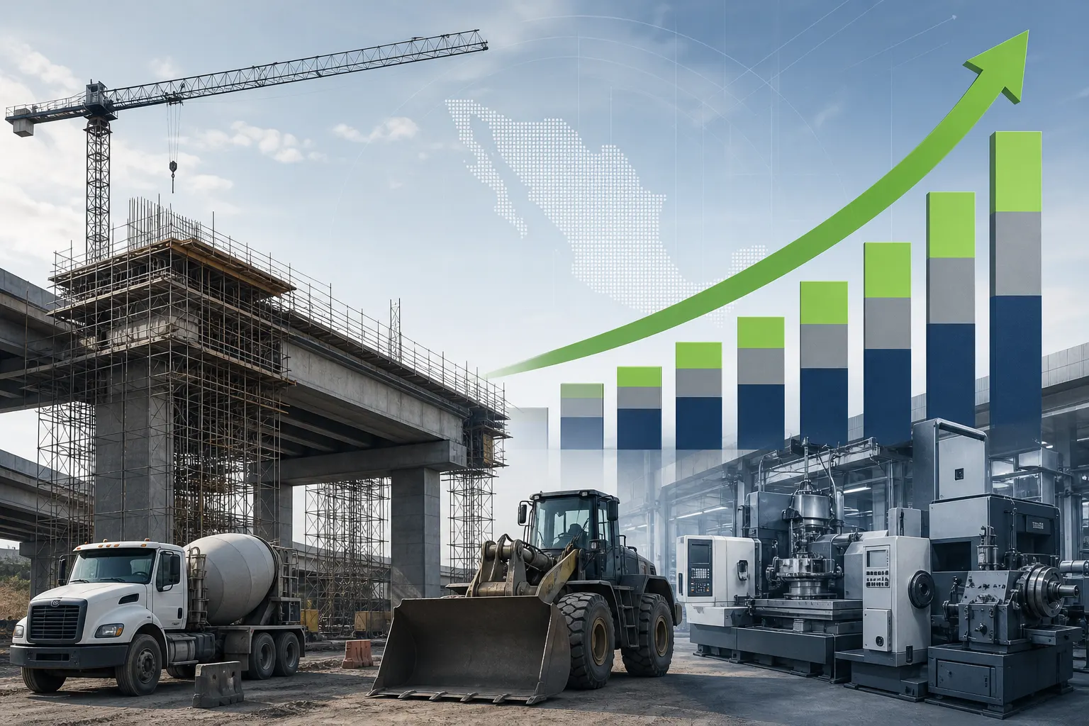 Obra de infraestructura y maquinaria industrial como componentes de la inversión fija bruta en México