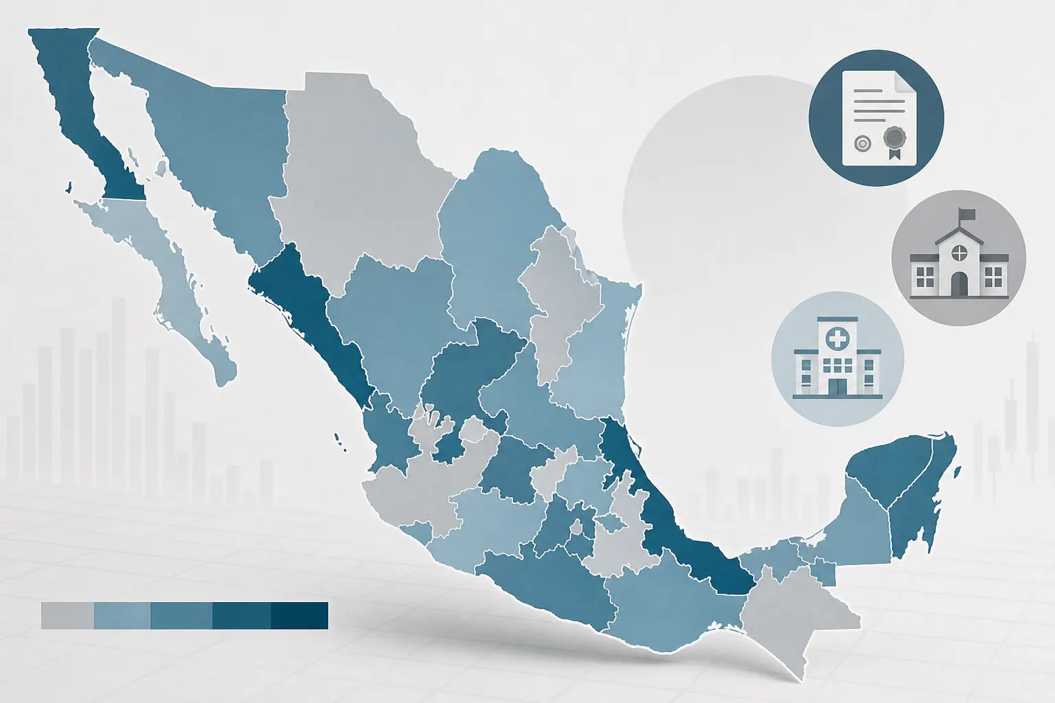 Mapa de México con diferencias estatales en nacimientos registrados durante 2025
