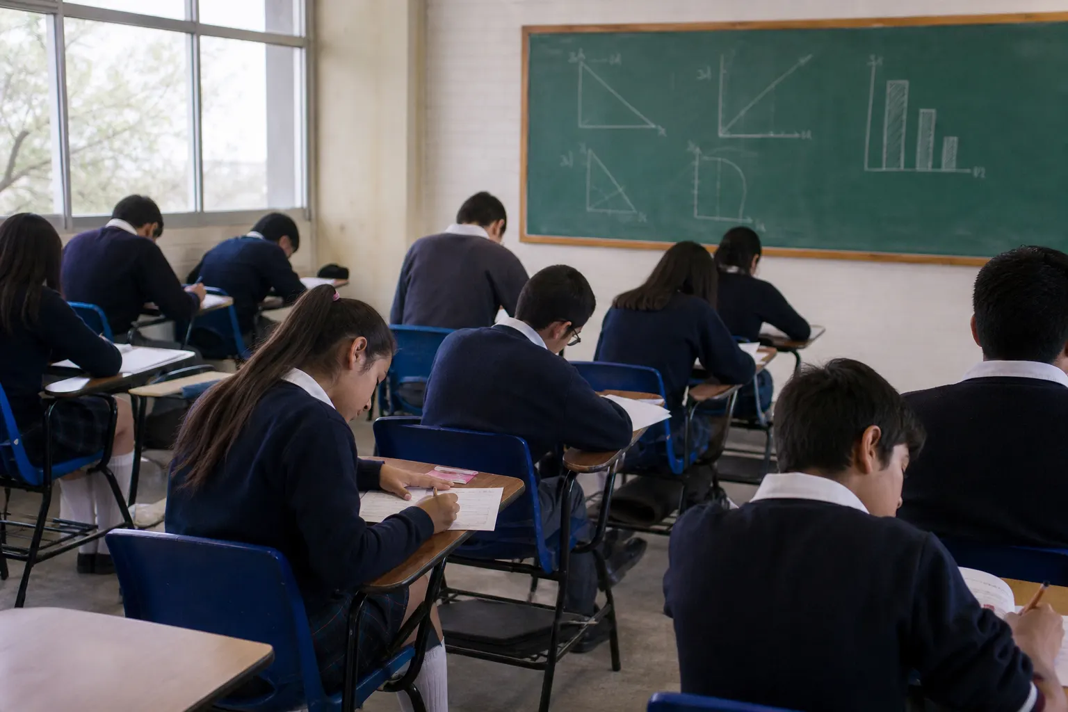 Estudiantes mexicanos presentan una evaluación escolar relacionada con PISA 2025