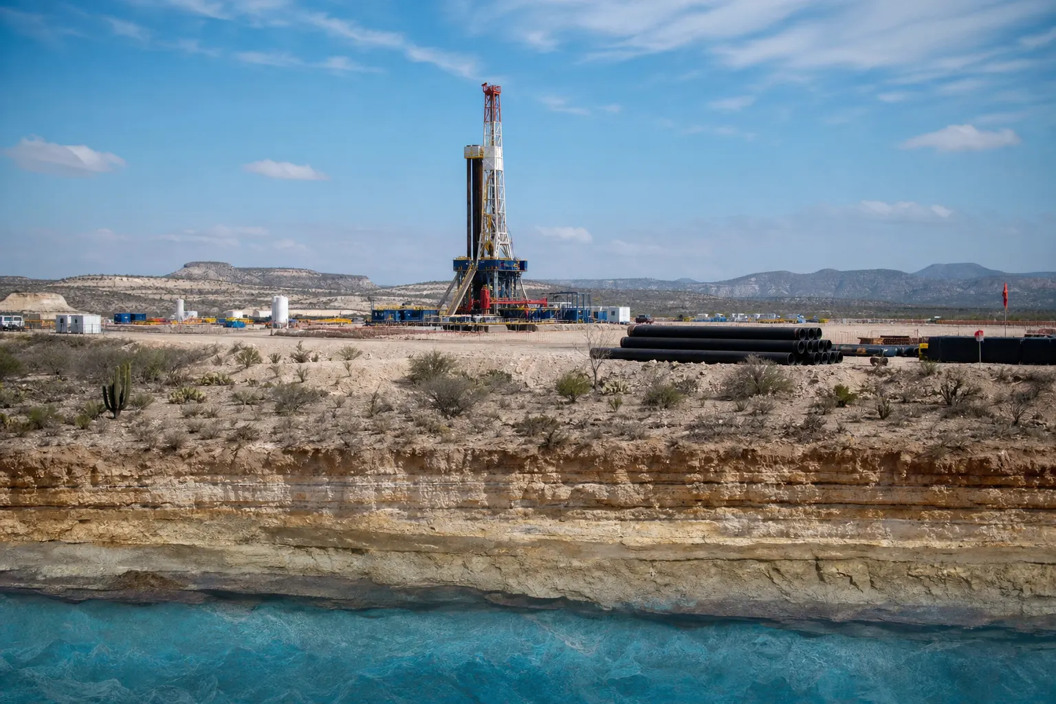 Instalación de perforación detenida en una zona árida del noreste de México mientras se evalúa la viabilidad del fracking